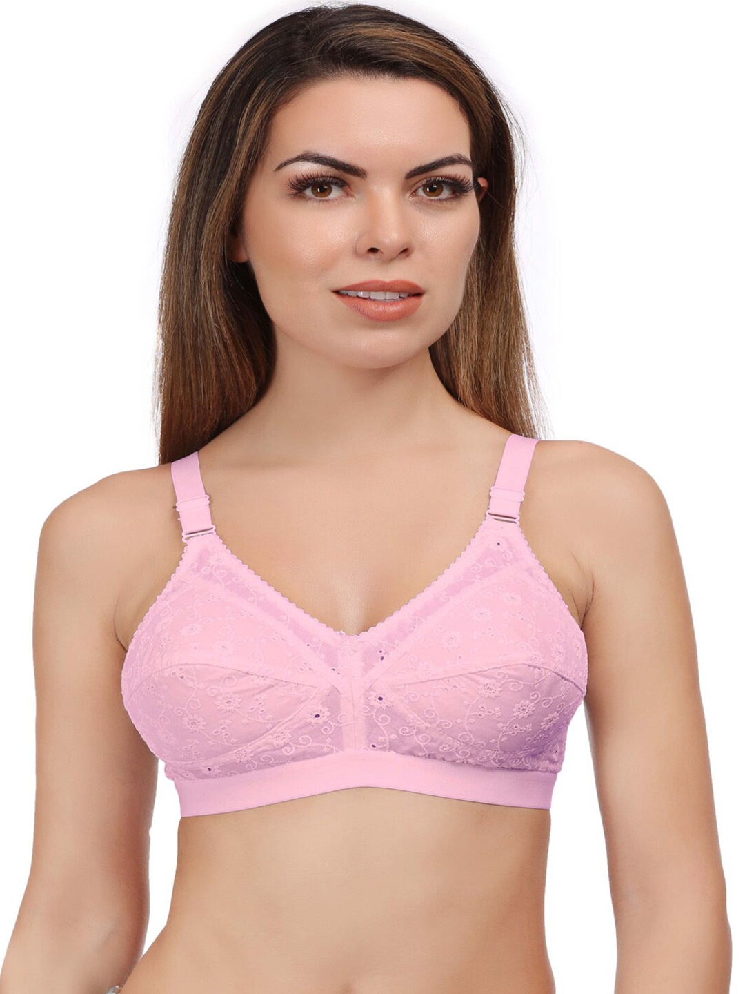 

Eve's Beauty Floral Self Design Full Coverage Cotton Minimizer Bra Side Shaper, Pink