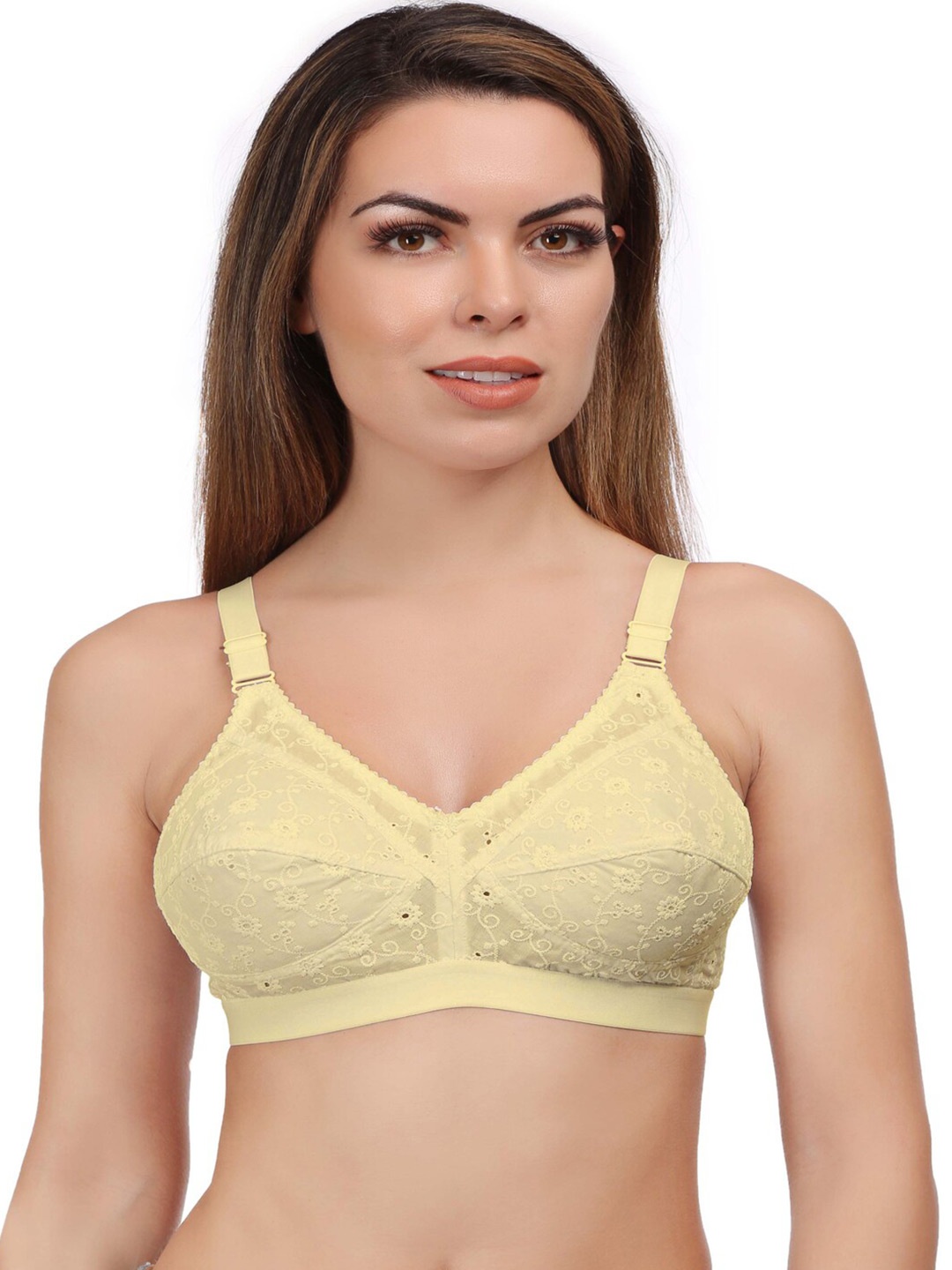 

Eve's Beauty Floral Self Design Full Coverage Cotton Minimizer Bra Side Shaper, Cream