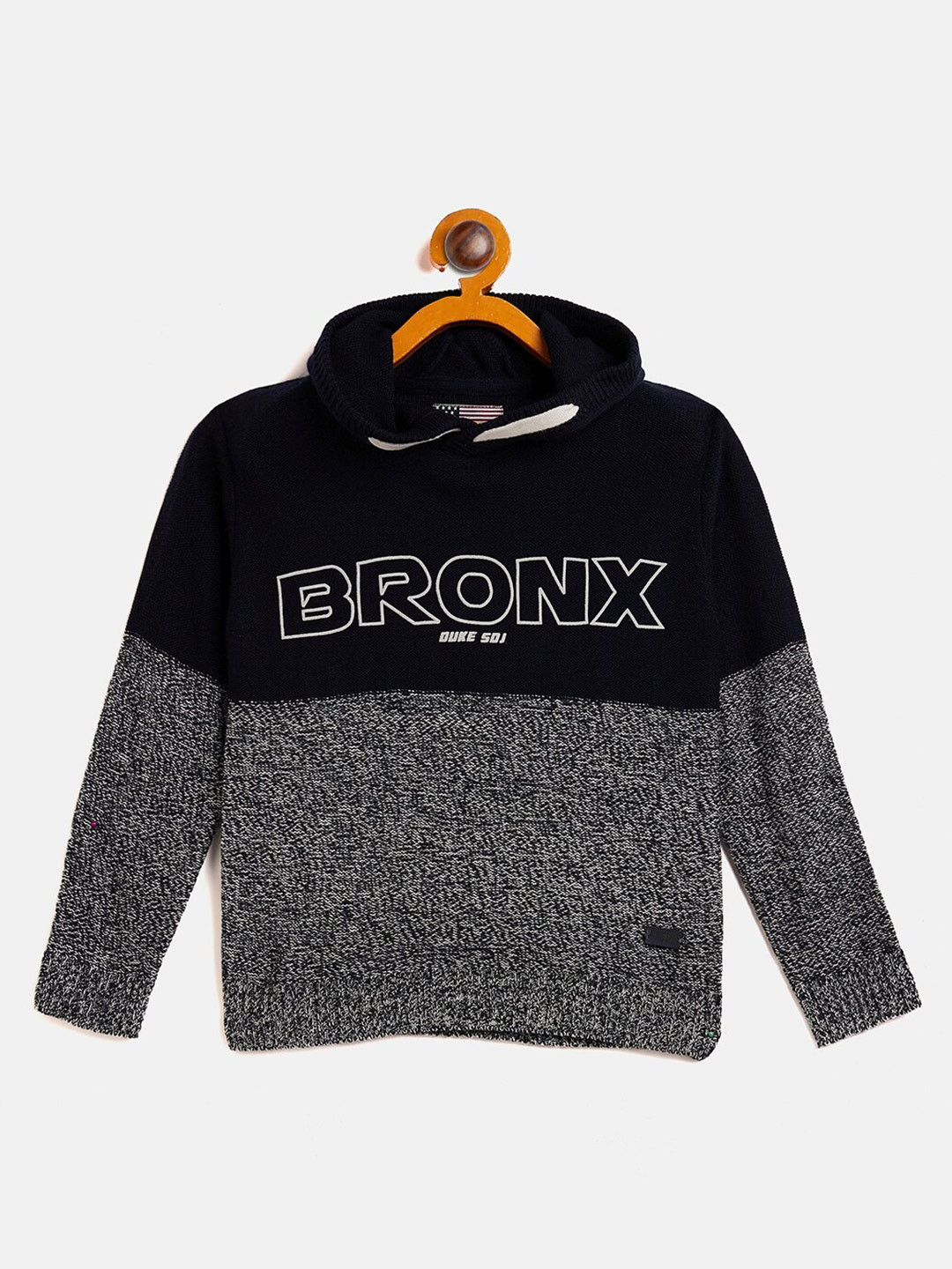

Duke Boys Typography Printed Hooded Acrylic Pullover, Navy blue