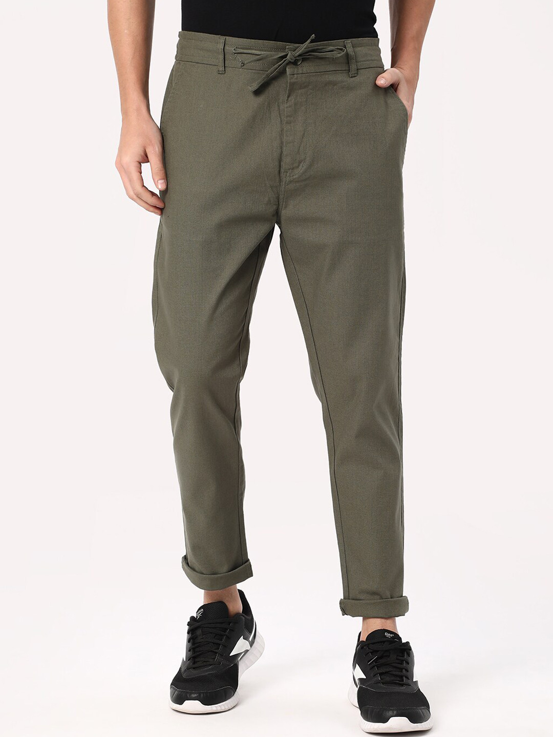 

R&B Men Mid-Rise Slim Fit Trousers, Olive