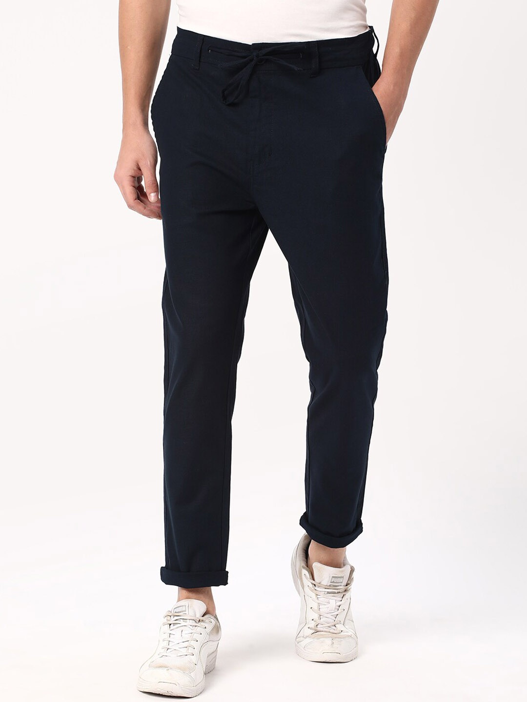 

R&B Men Mid-Rise Slim Fit Trousers, Blue