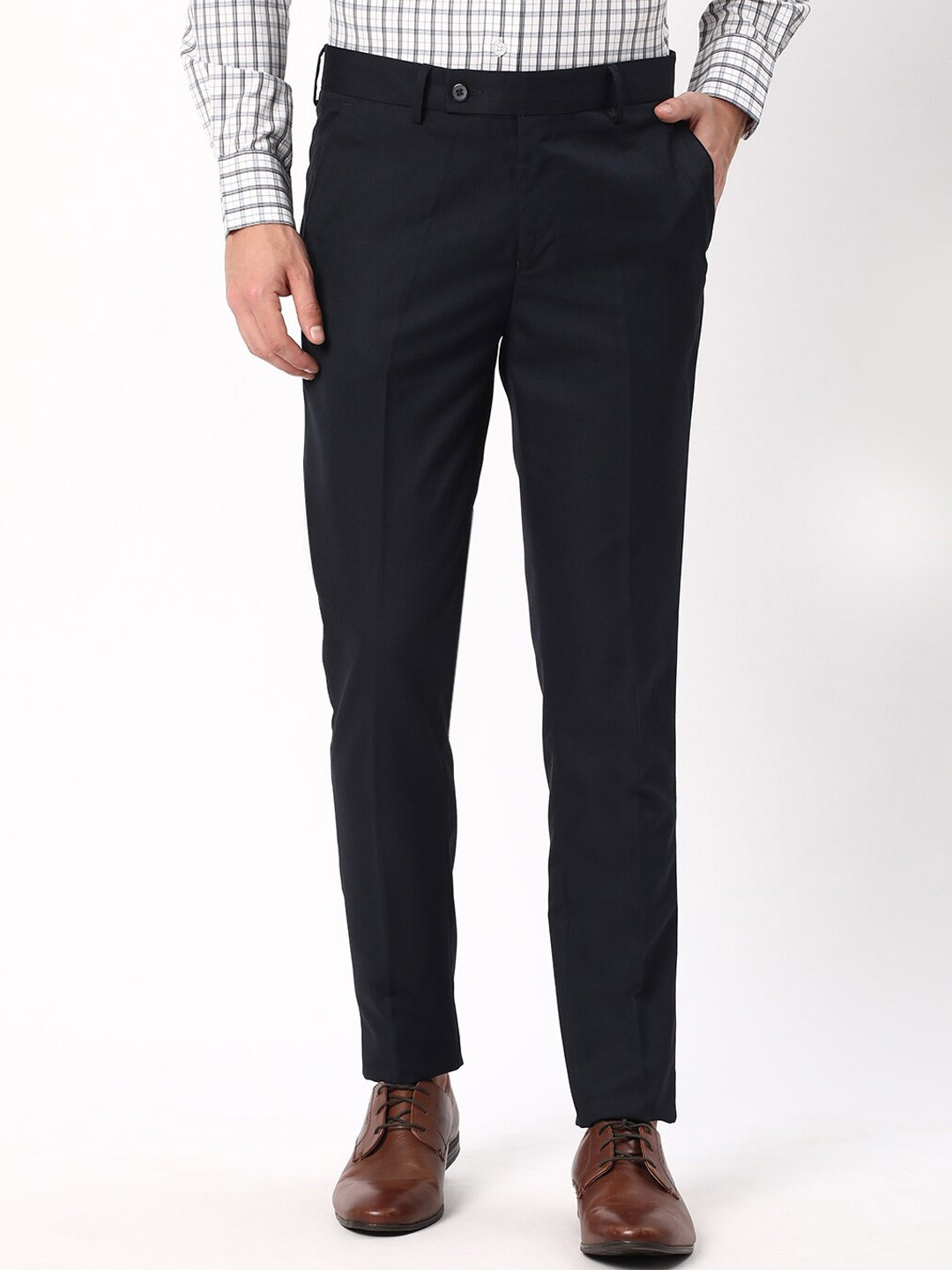 

R&B Men Blue Mid-Rise Slim Fit Trousers
