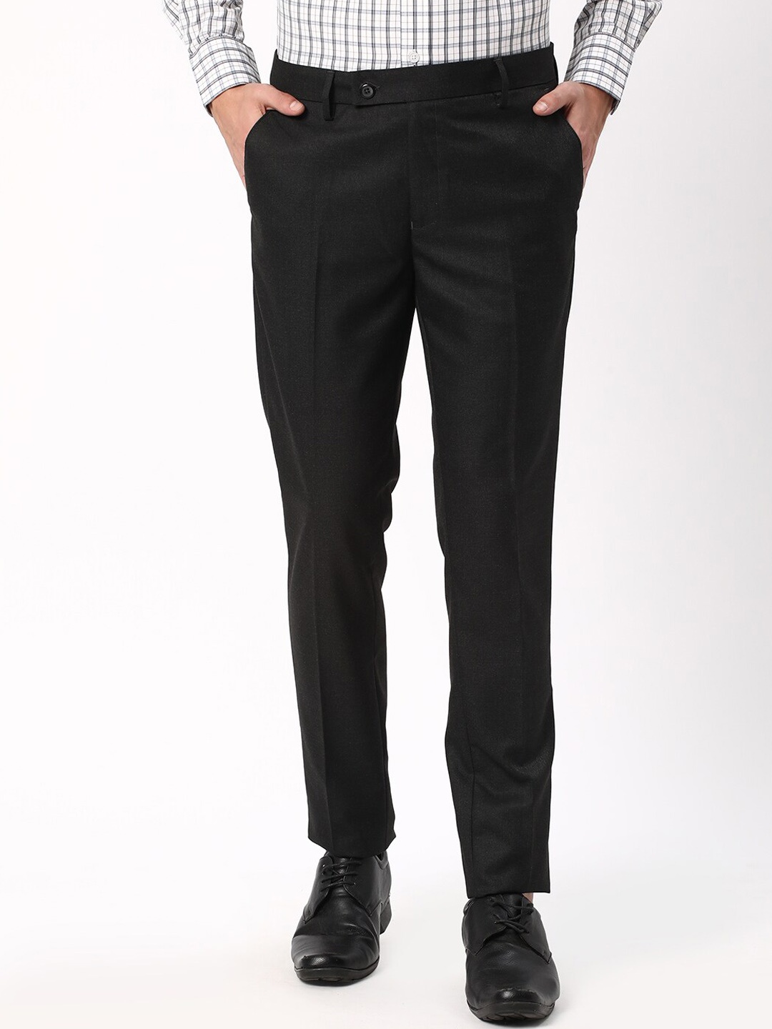 

R&B Men Plain Slim Fit Formal Trousers, Grey