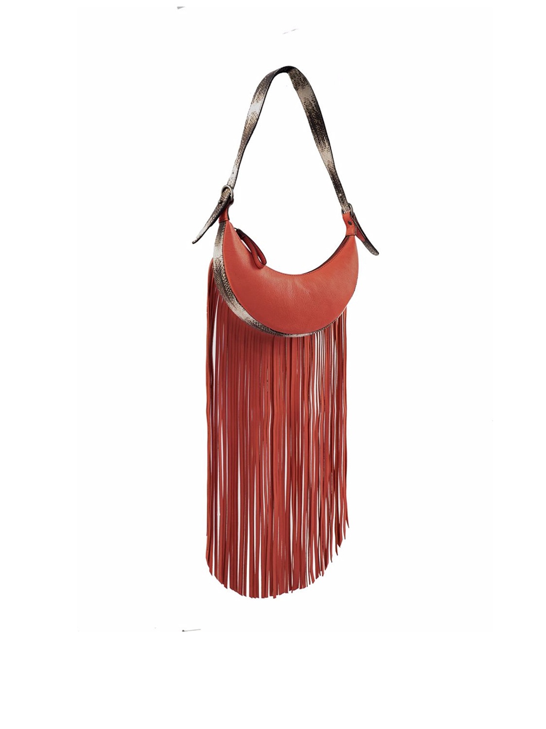 

Mistry Half Moon Pure Leather Fringed Hobo Bag, Taupe