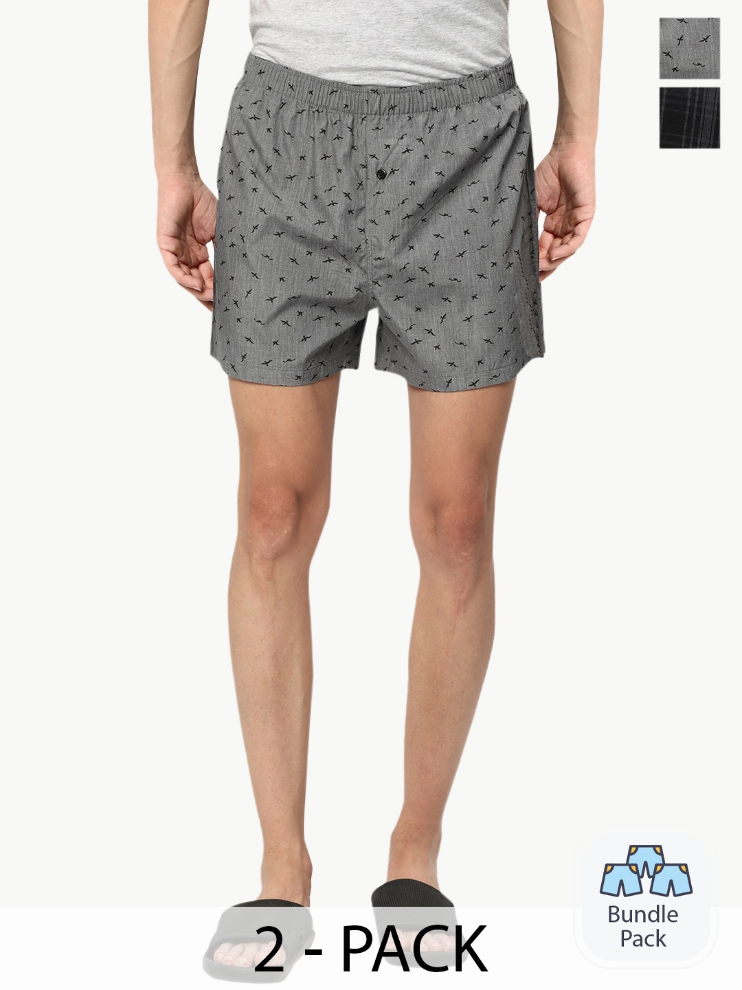 

R&B Pack of 2 Printed Cotton Boxers, Black