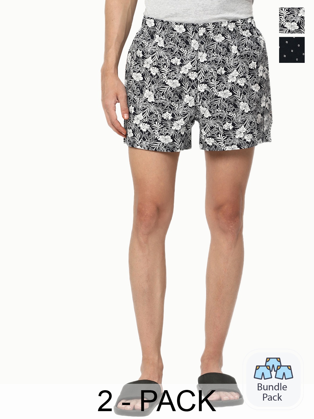 

R&B Pack of 2 Printed Cotton Boxers, Black
