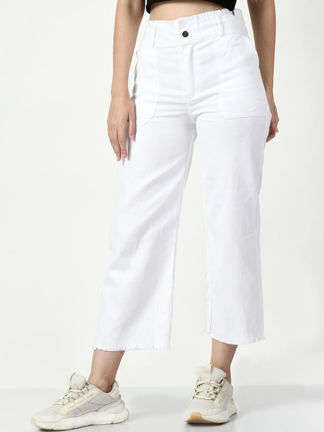 

DKGF FASHION Women Comfort Flared Cotton High-Rise Jeans, White