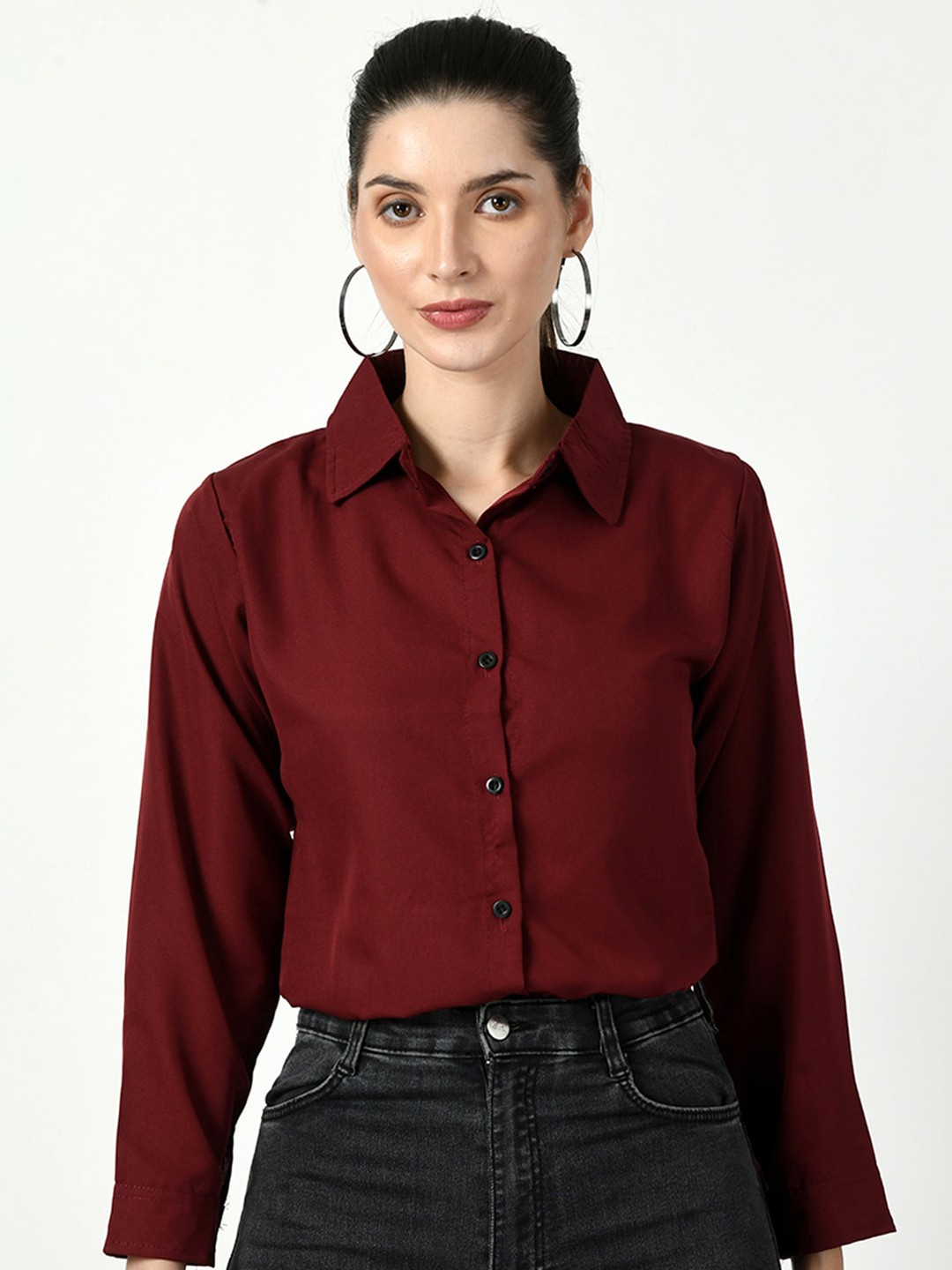 

DKGF FASHION Smart Regular Fit Spread Collar Opaque Casual Shirt, Maroon