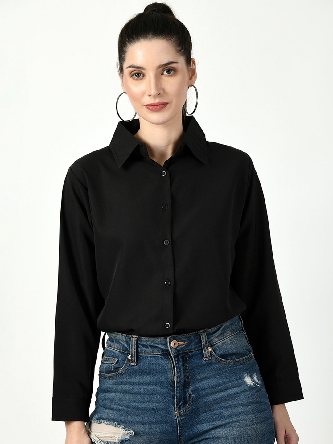 

DKGF FASHION Smart Regular Fit Spread Collar Opaque Casual Shirt, Black