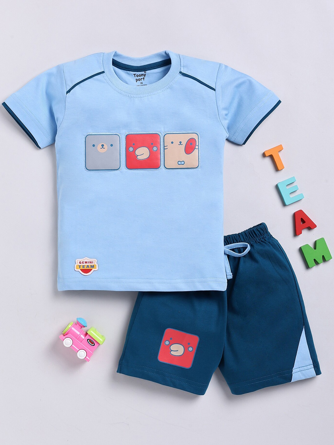 

Toonyport Boys Printed T-shirt with Shorts, Blue