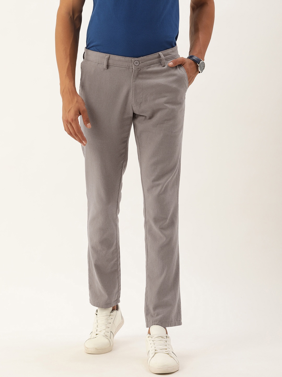

IVOC Men Slim Fit Pure Cotton Trousers, Grey