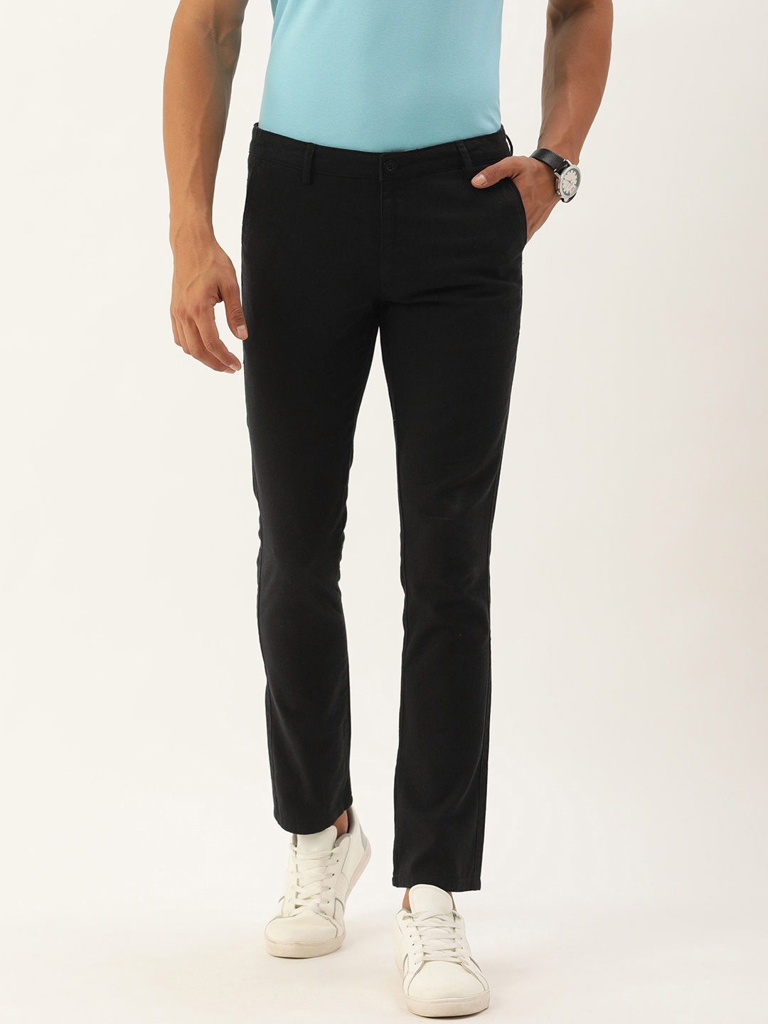 

IVOC Men Slim Fit Pure Cotton Trousers, Black
