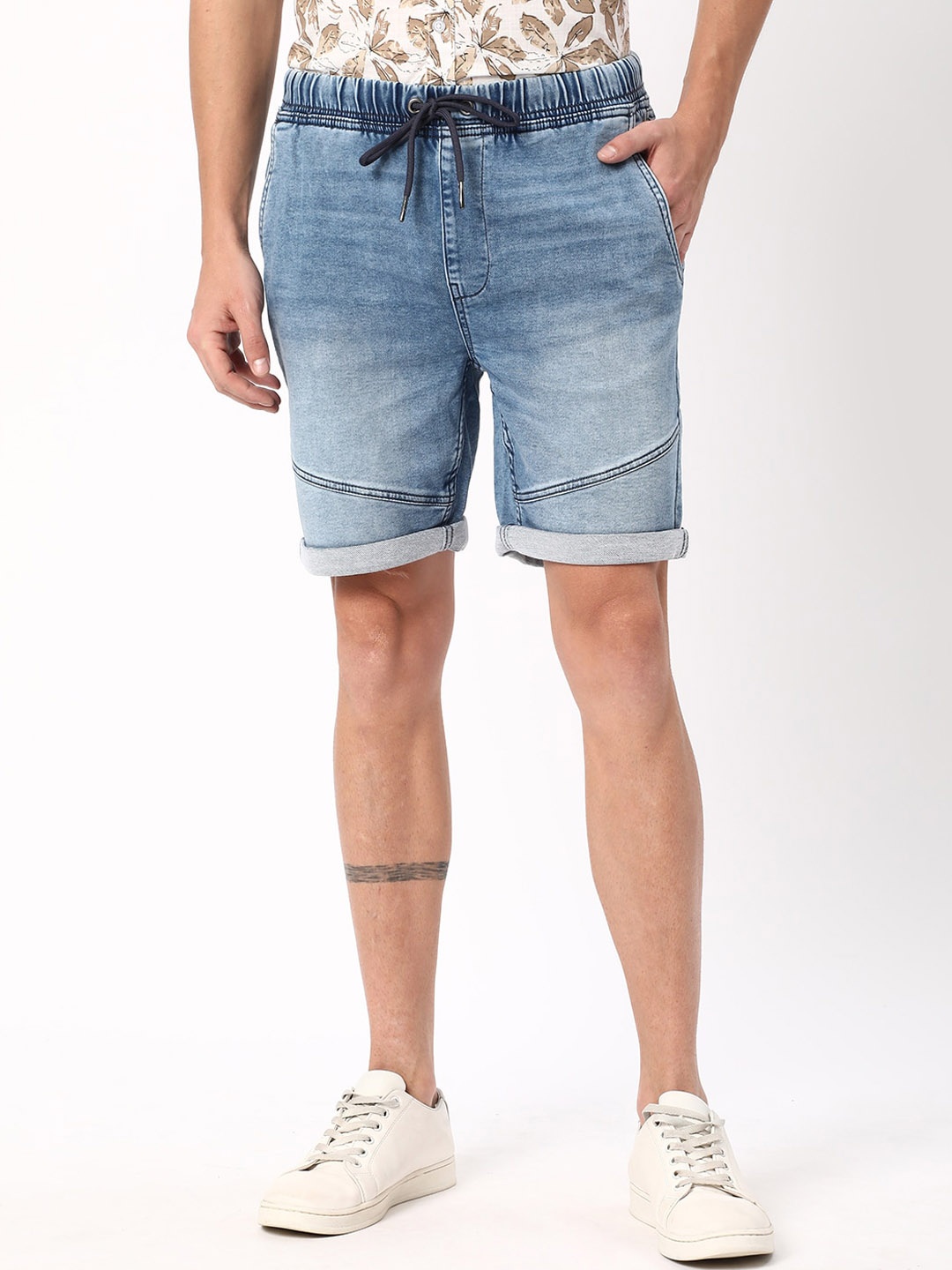 

R&B Men Mid-Rise Cotton Denim Shorts, Blue