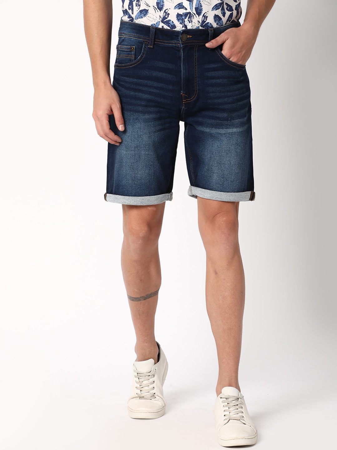 

R&B Men Mid-Rise Cotton Denim Shorts, Blue