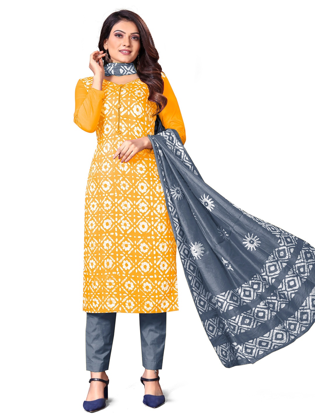 

MANVAA Ethnic Motifs Printed Pure Cotton Unstitched Dress Material, Yellow