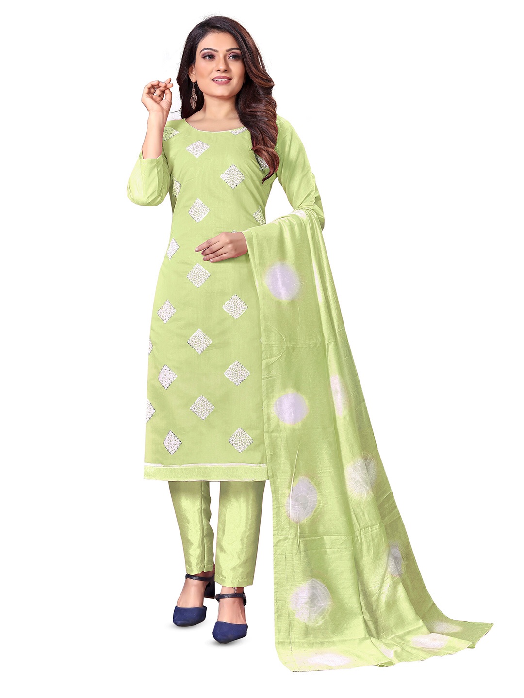 

MANVAA Ethnic Motifs Sequinned Embroidered Unstitched Dress Material, Green