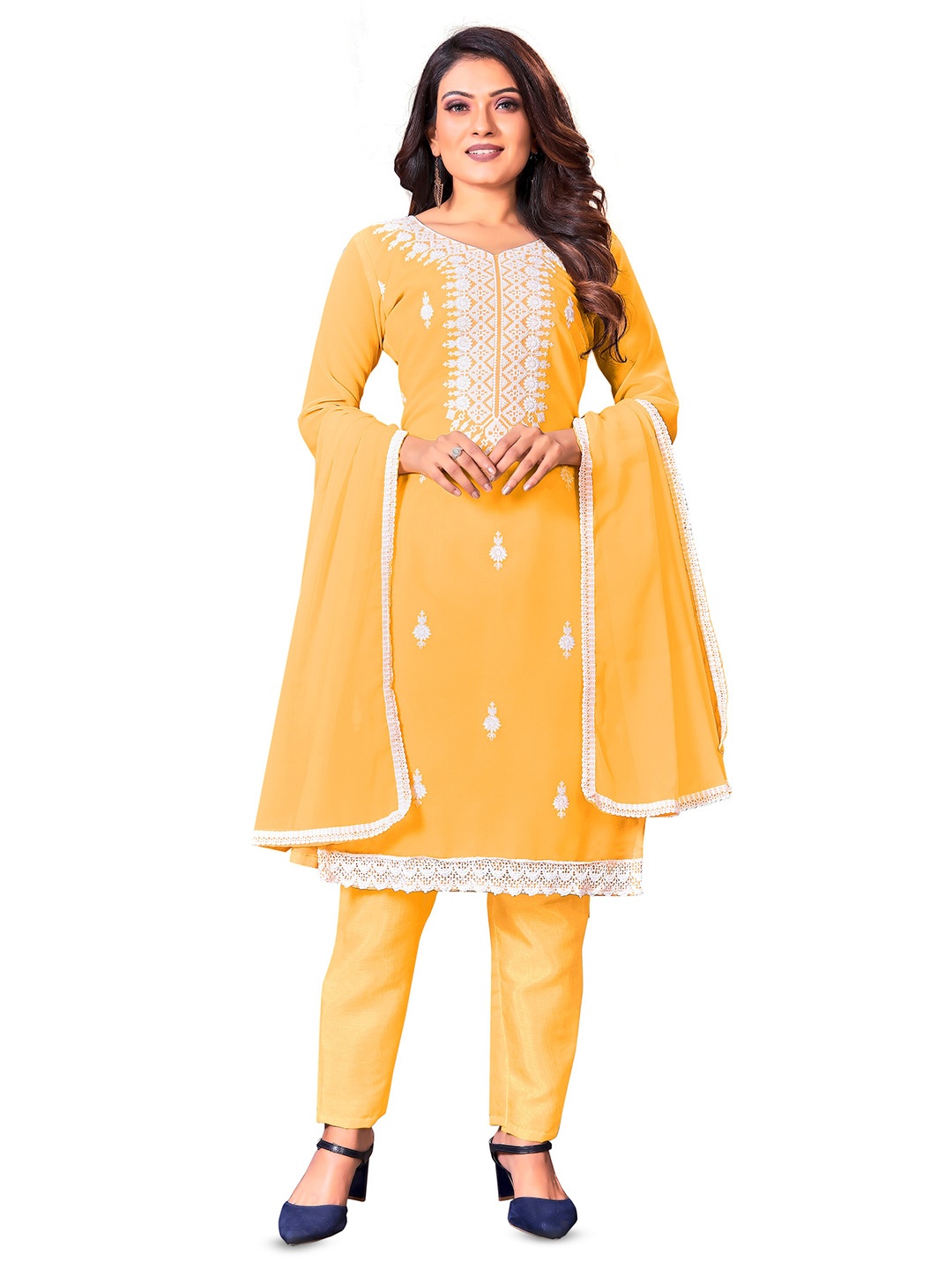 

MANVAA Ethnic Motifs Embroidered Unstitched Dress Material, Yellow