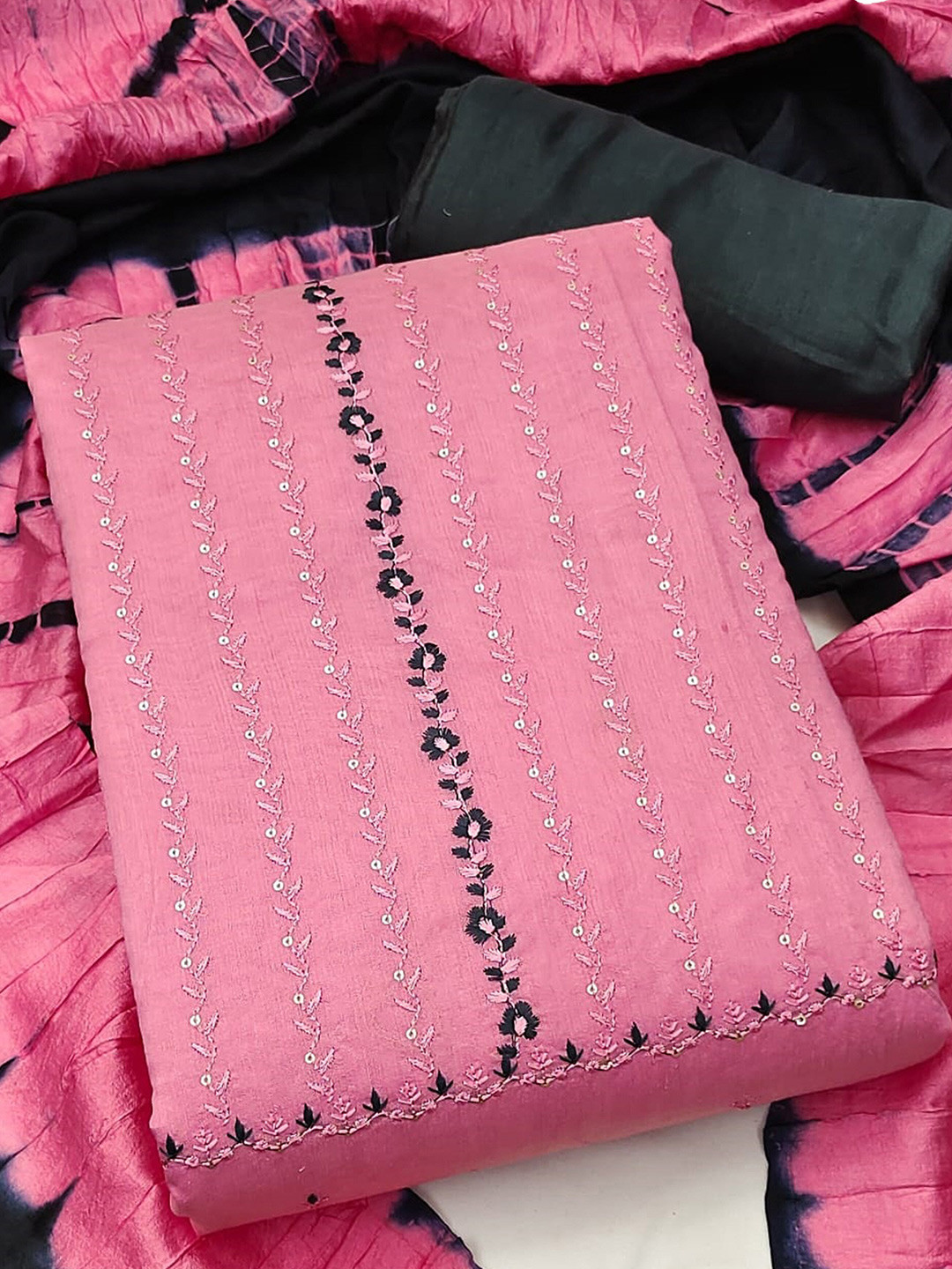 

MANVAA Floral Embroidered Sequined Unstitched Dress Material, Pink