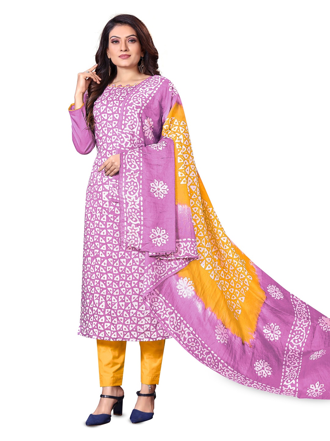 

MANVAA Geometric Printed Unstitched Cotton Dress Material, Pink
