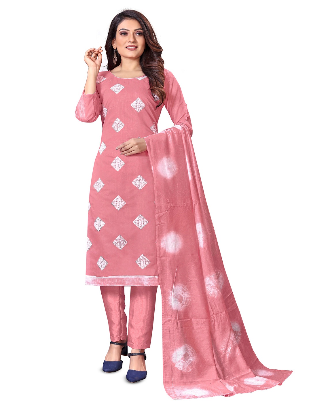 

MANVAA Ethnic Motifs Embroidered Unstitched Dress Material, Pink