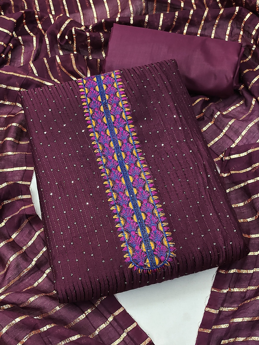 

MANVAA Ethnic Motifs Embroidered Sequinned Unstitched Dress Material, Purple