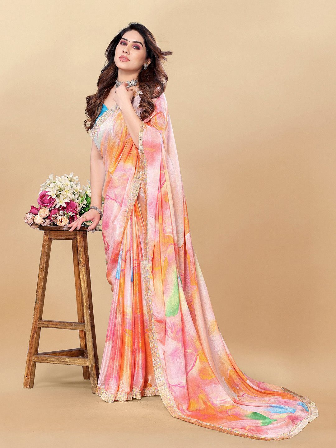 

KALINI Abstract Printed Saree, Orange