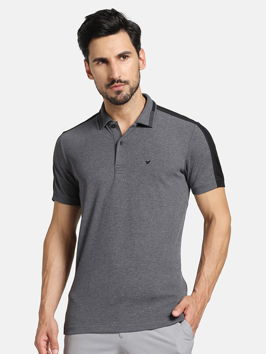 

Blackberrys Men Grey Textured TechPro Polo Tshirts