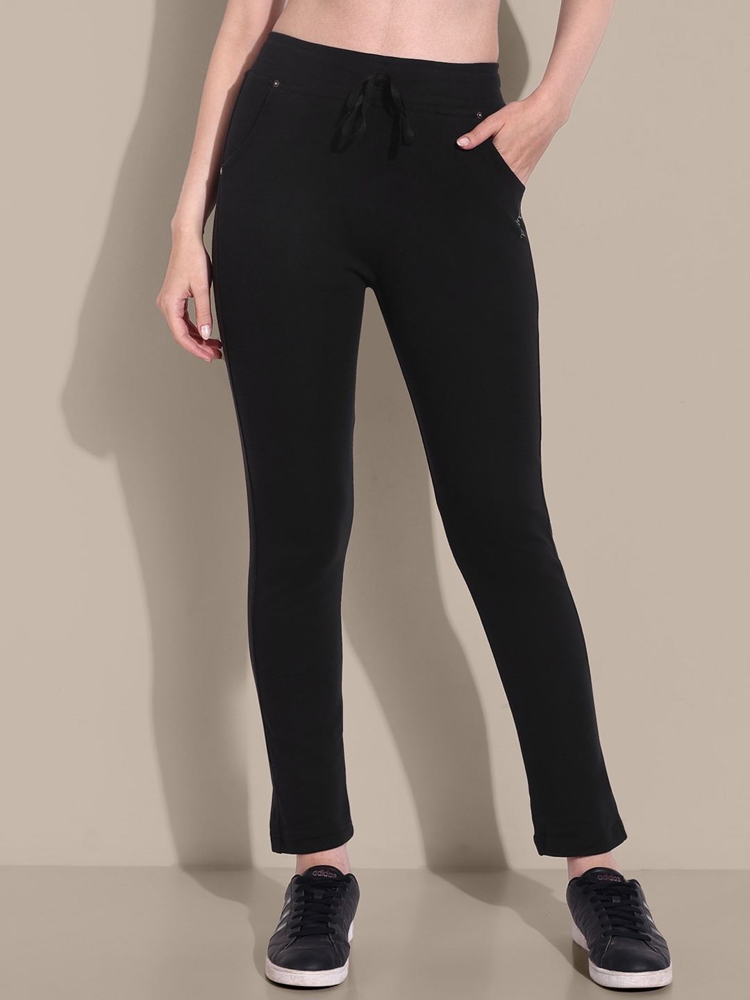 

CUPID Women High-Rise Straight-Fit Track Pants, Black