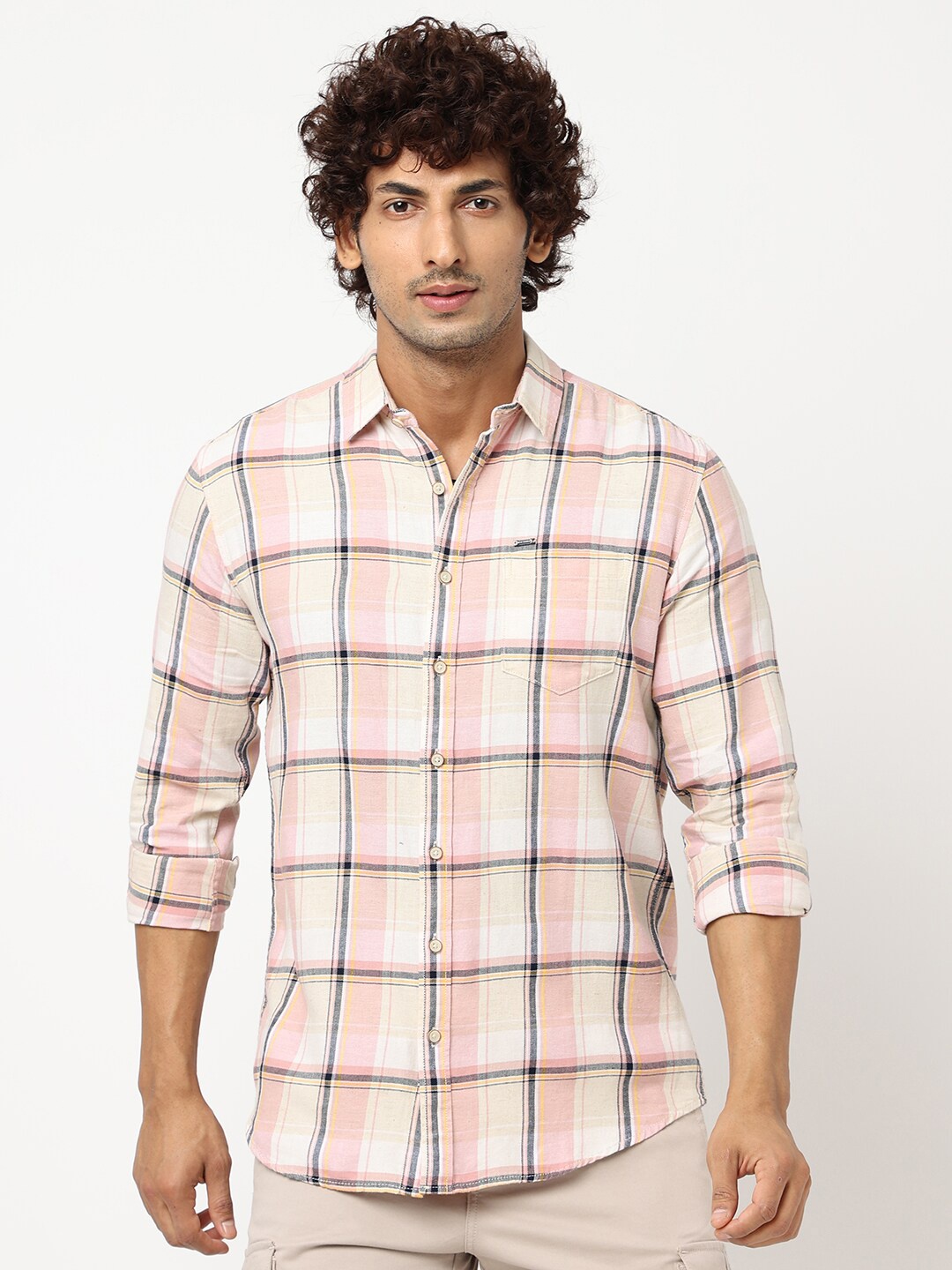 

Blue Buddha Men Pink Opaque Checked Casual Shirt