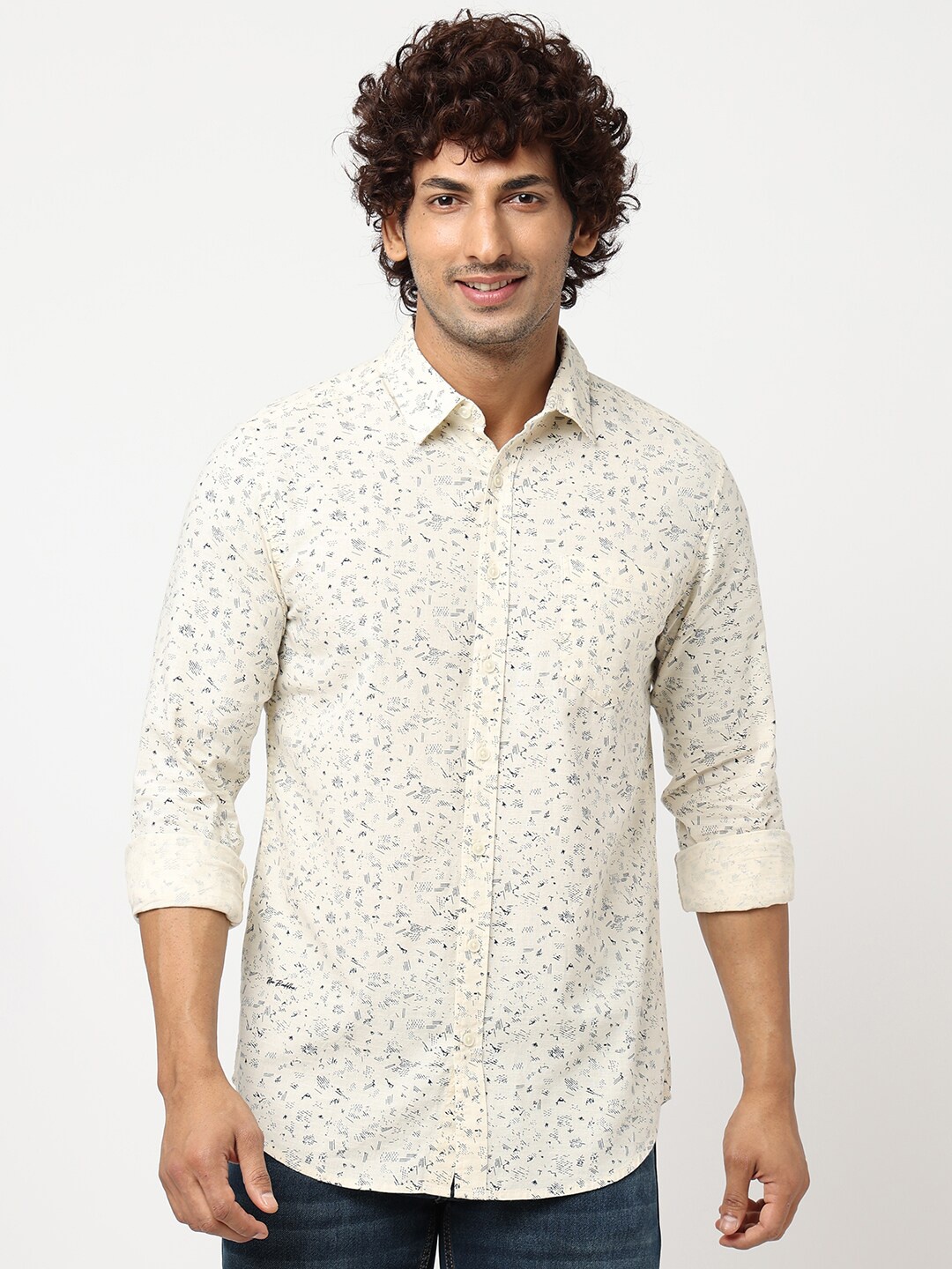 

Blue Buddha Regular Fit Abstract Printed Cotton Casual Shirt, Cream