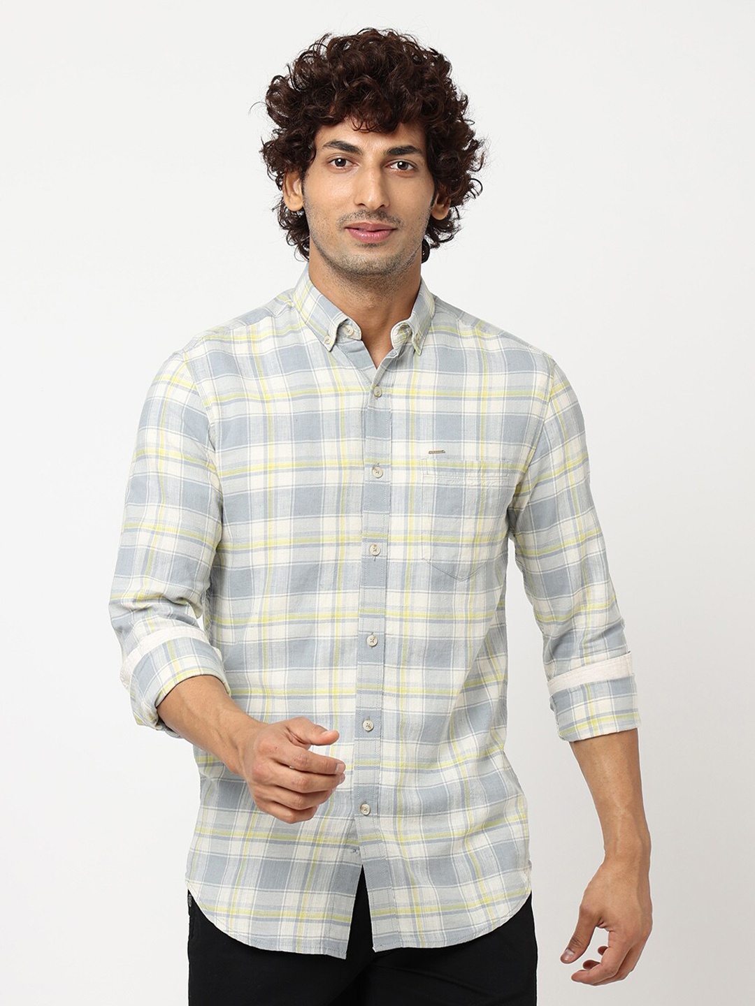 

Blue Buddha Regular Fit Tartan Checked Cotton Casual Shirt, Grey