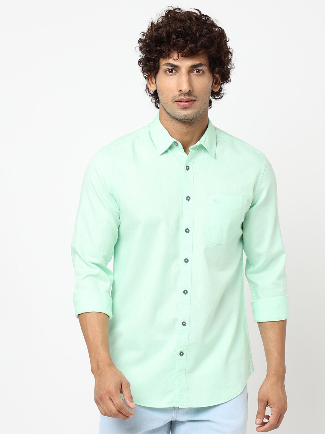 

Blue Buddha Textured Opaque Cotton Casual Shirt, Green