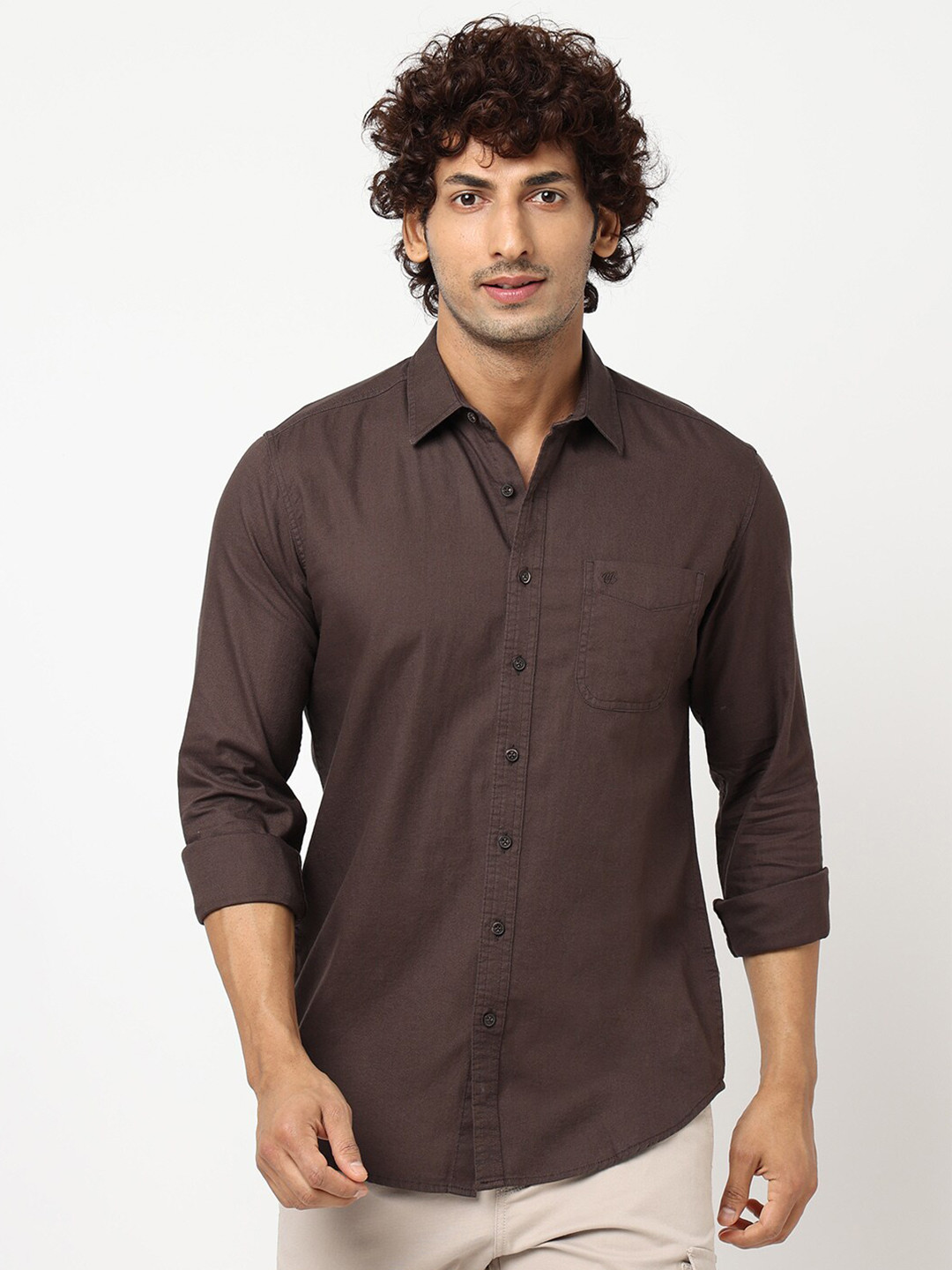 

Blue Buddha Spread Collar Opaque Casual Shirt, Brown