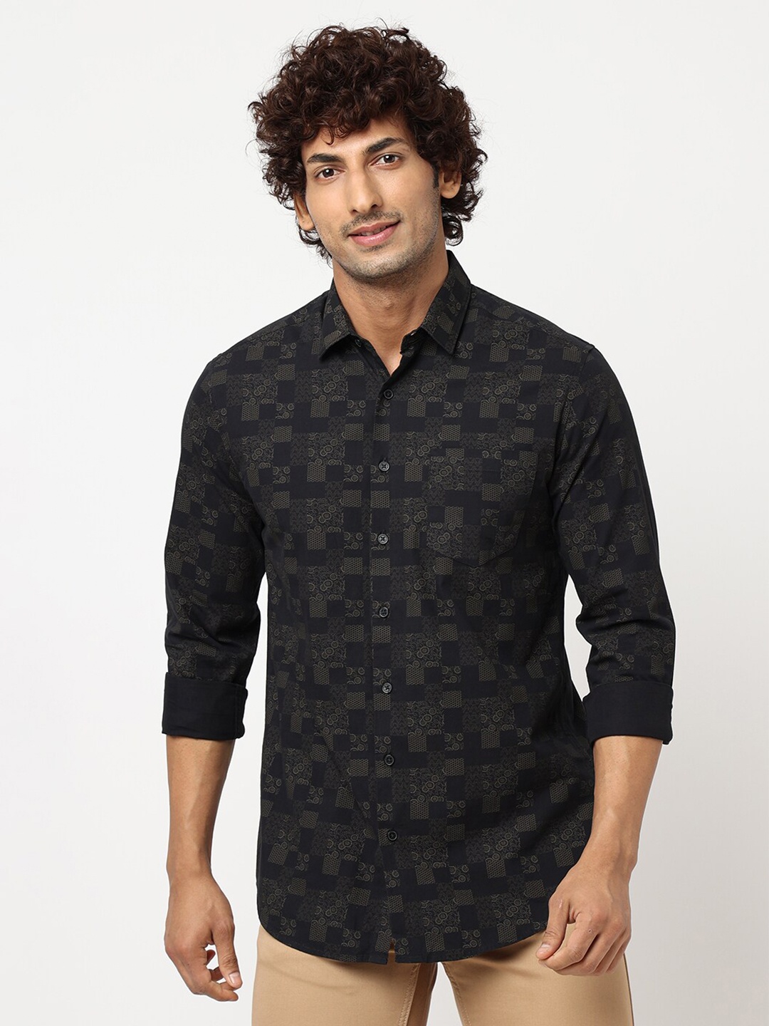 

Blue Buddha Geometric Printed Casual Shirt, Black