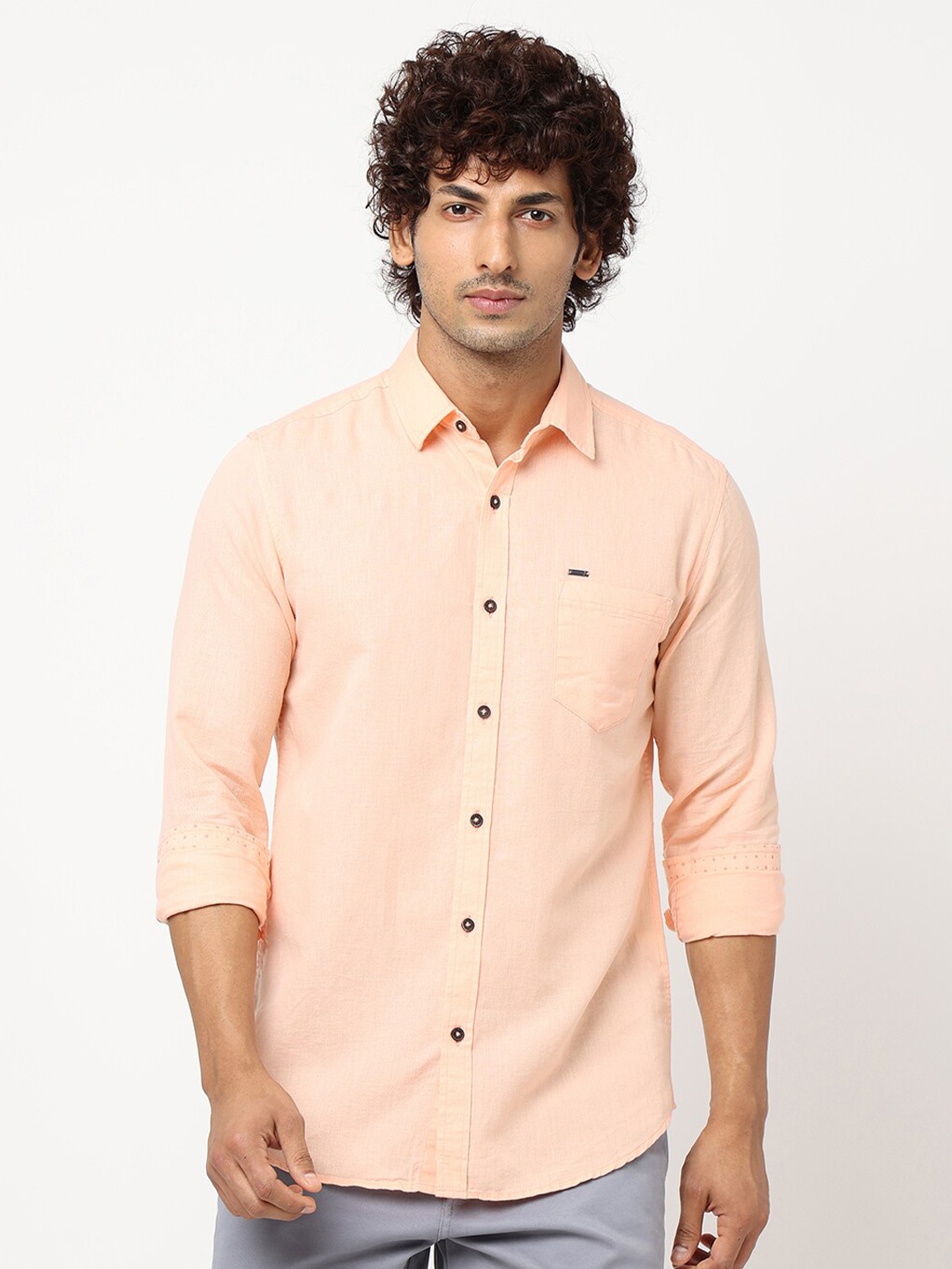 

Blue Buddha Men Cotton Opaque Casual Shirt, Peach