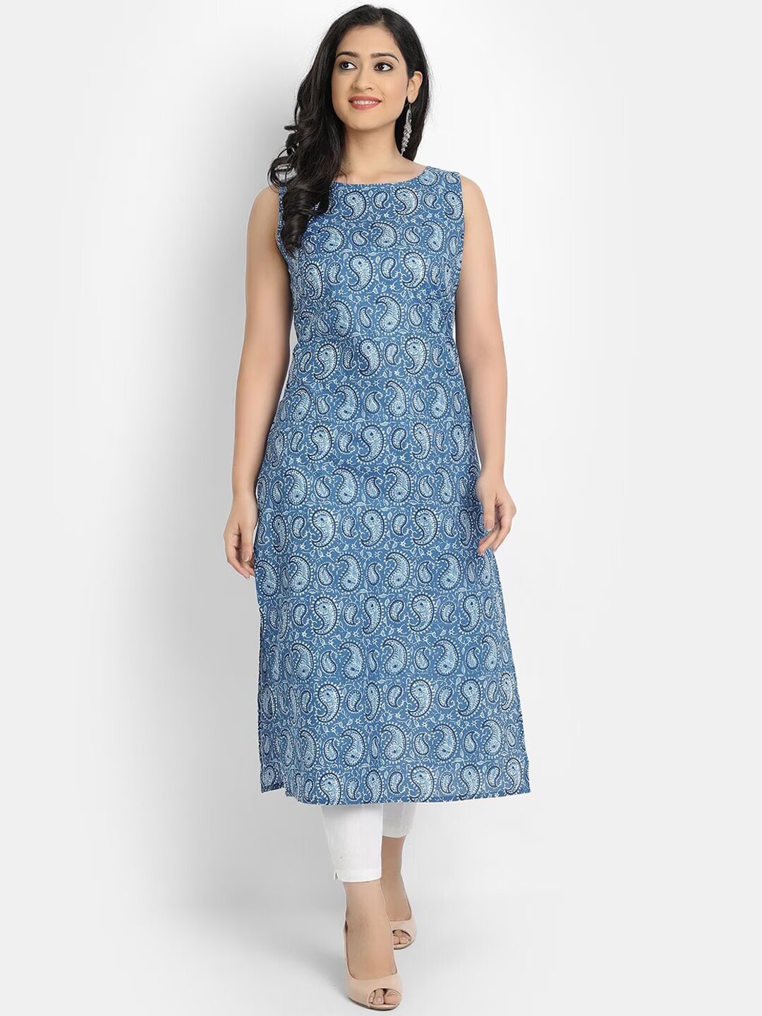 

SUTI Women Paisley Printed Sleeveless Cotton Kurta, Blue