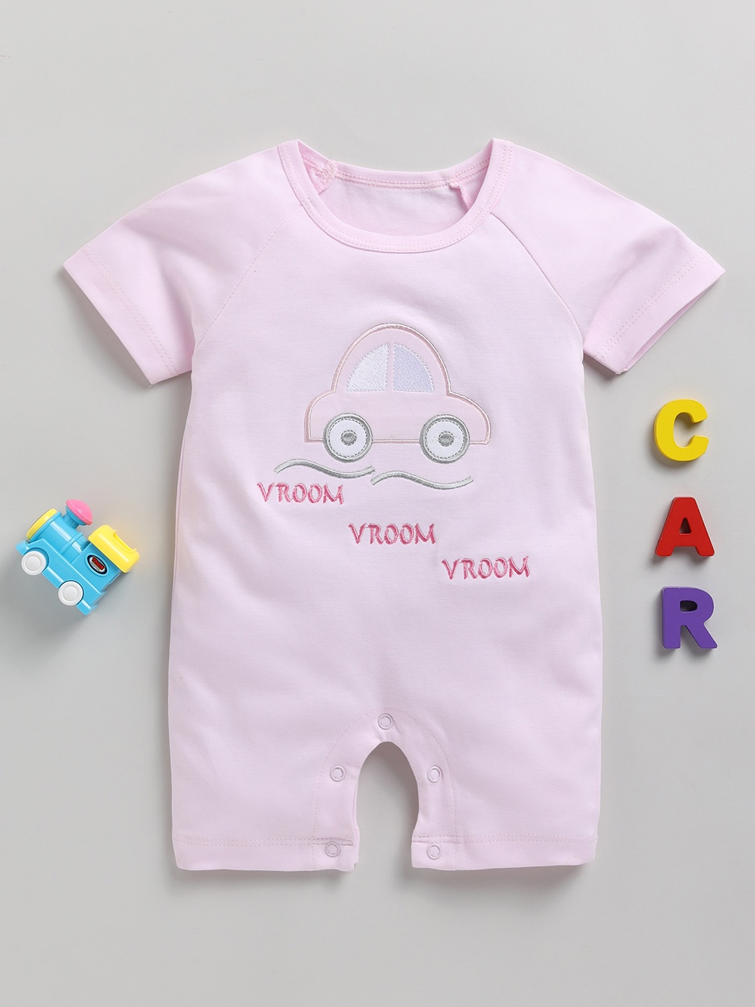 

Toonyport Infants Applique Detailed Pure Cotton Rompers, Pink