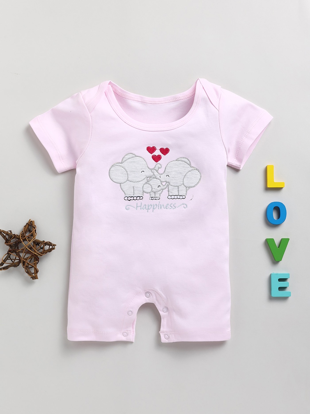 

Toonyport Infants Applique Detailed Pure Cotton Rompers, Pink