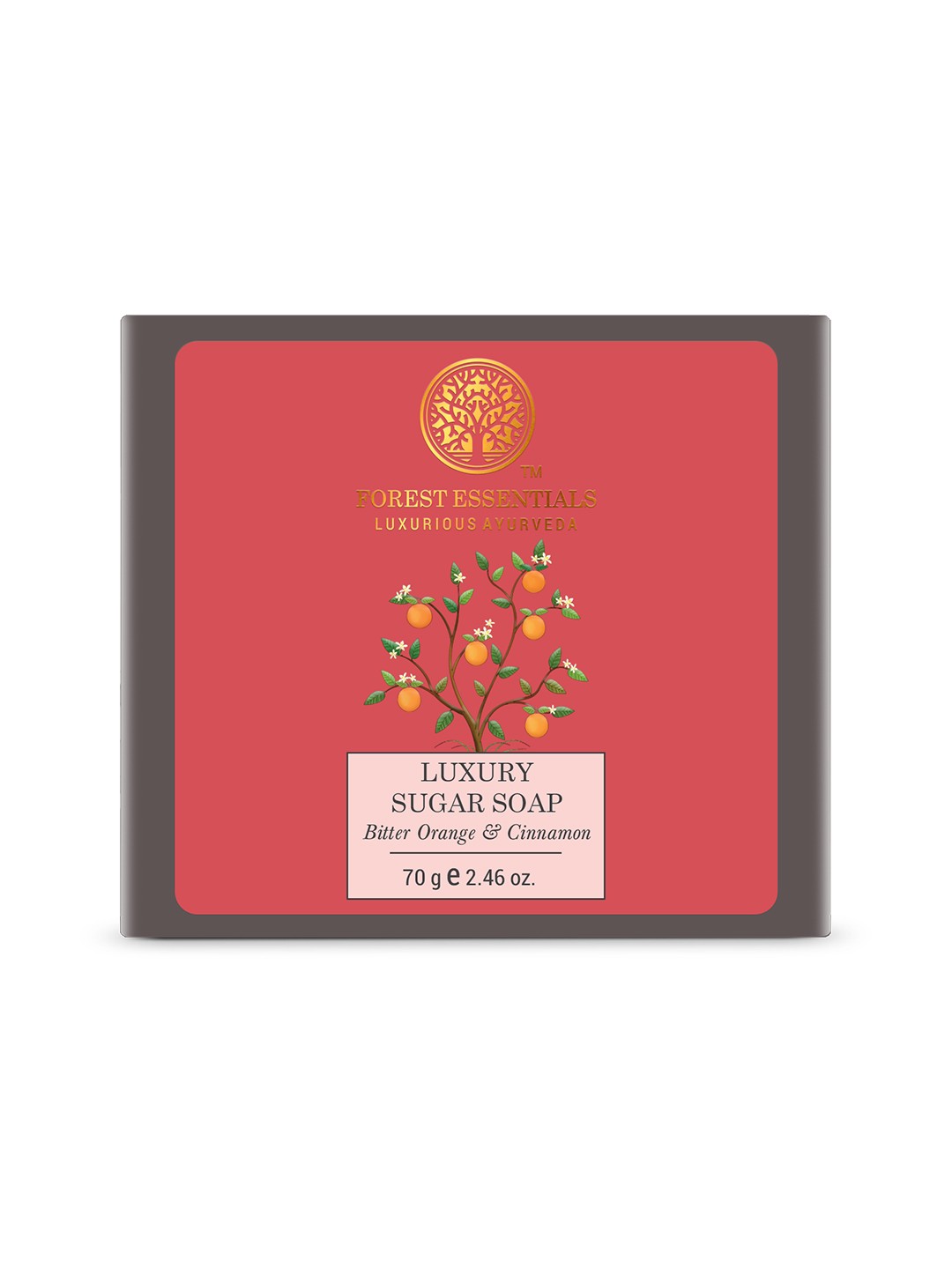 Forest Essentials Luxury Sugar Soap with Bitter Orange & Cinnamon for Refreshing Skin- 70g, Red