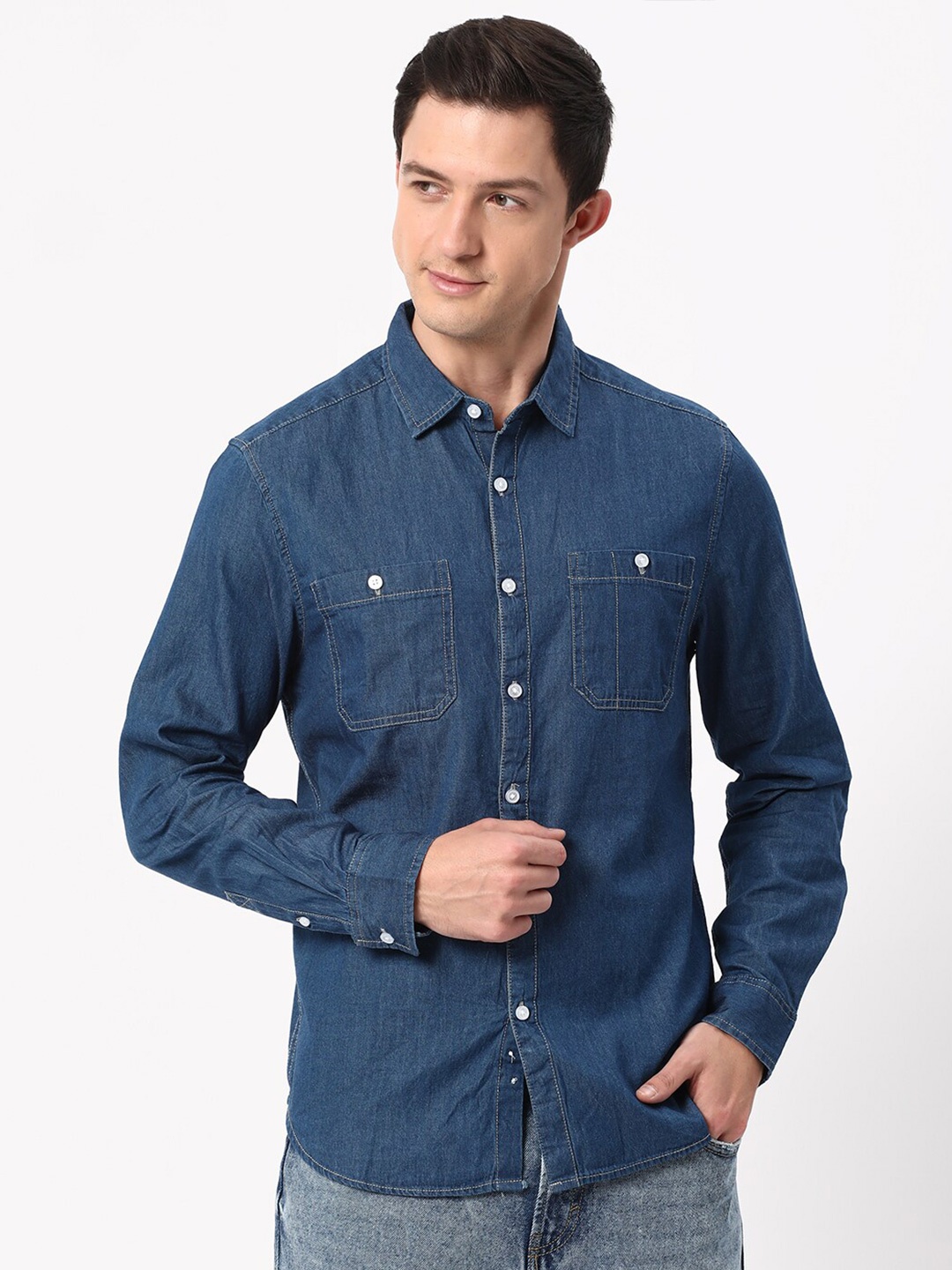 

R&B Opaque Cotton Casual Shirt, Blue