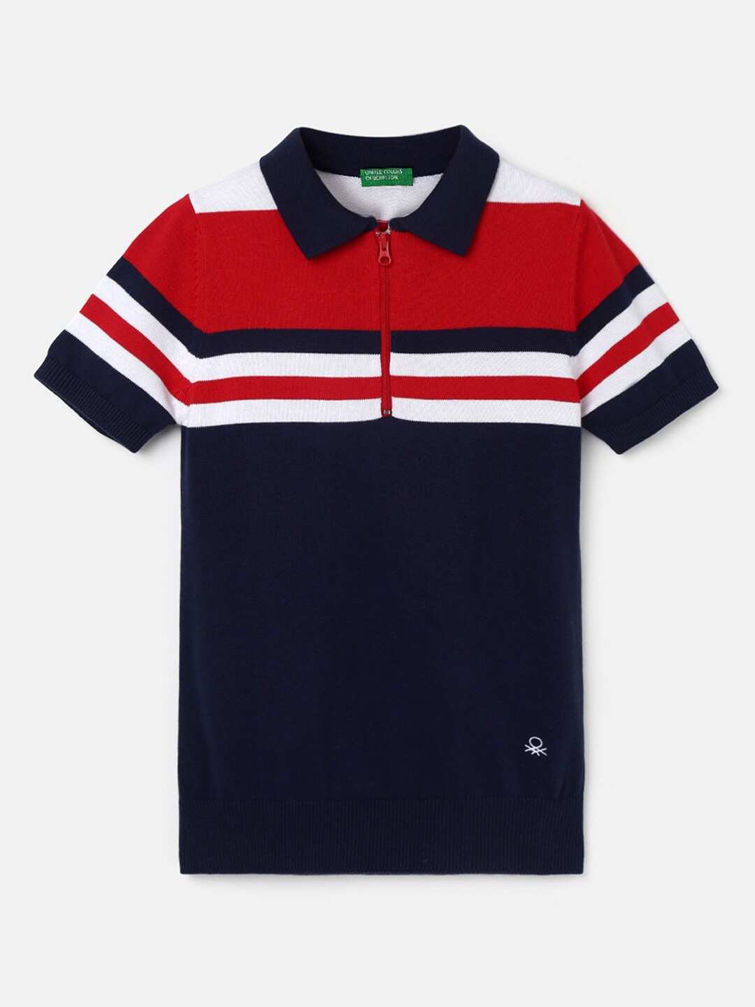 

United Colors of Benetton Boys Striped Cotton Polo Collar Cotton T-Shirt, Red