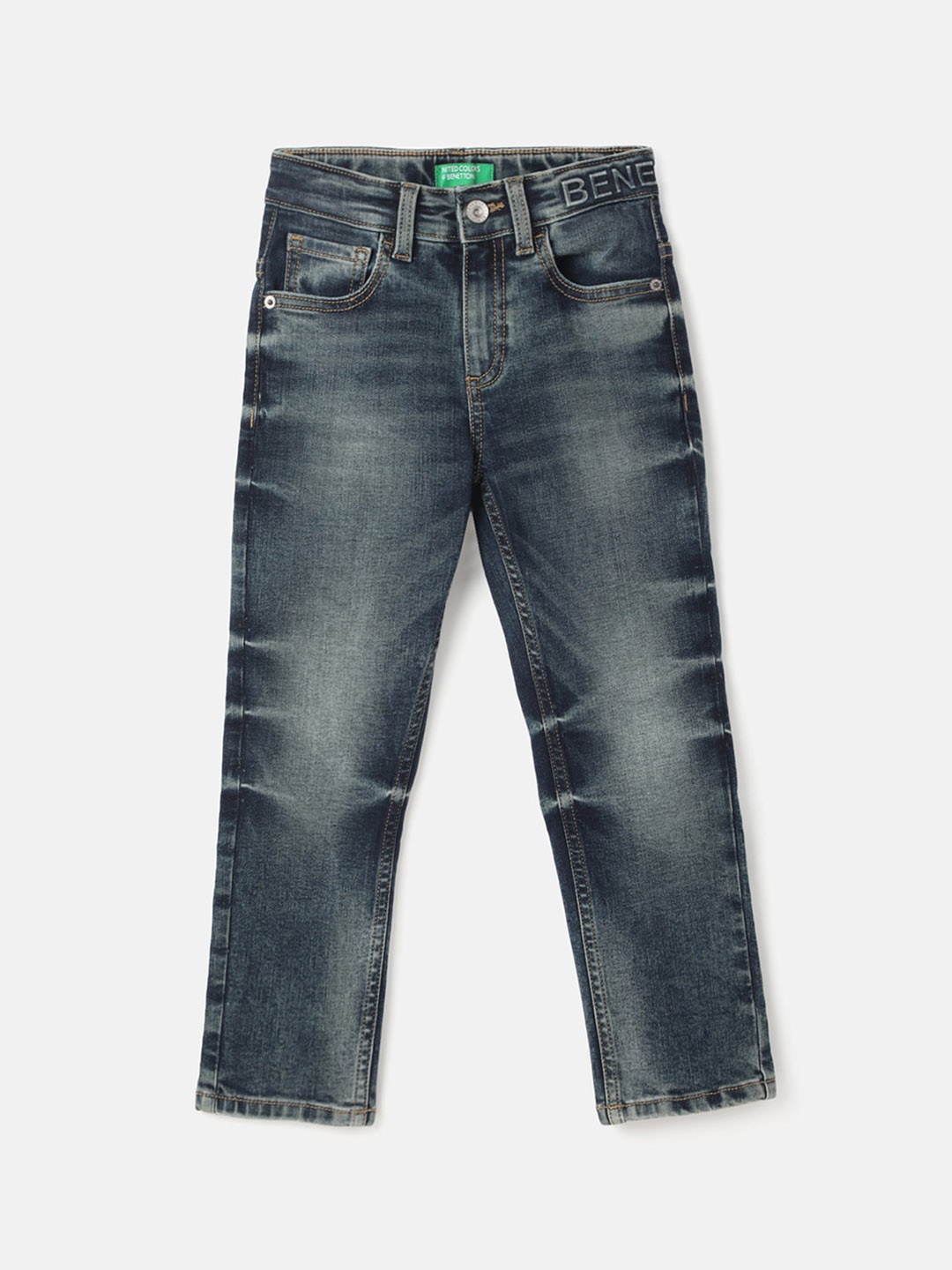 

United Colors of Benetton Boys Straight Fit Clean Look Heavy Fade Whiskers Jeans, Blue
