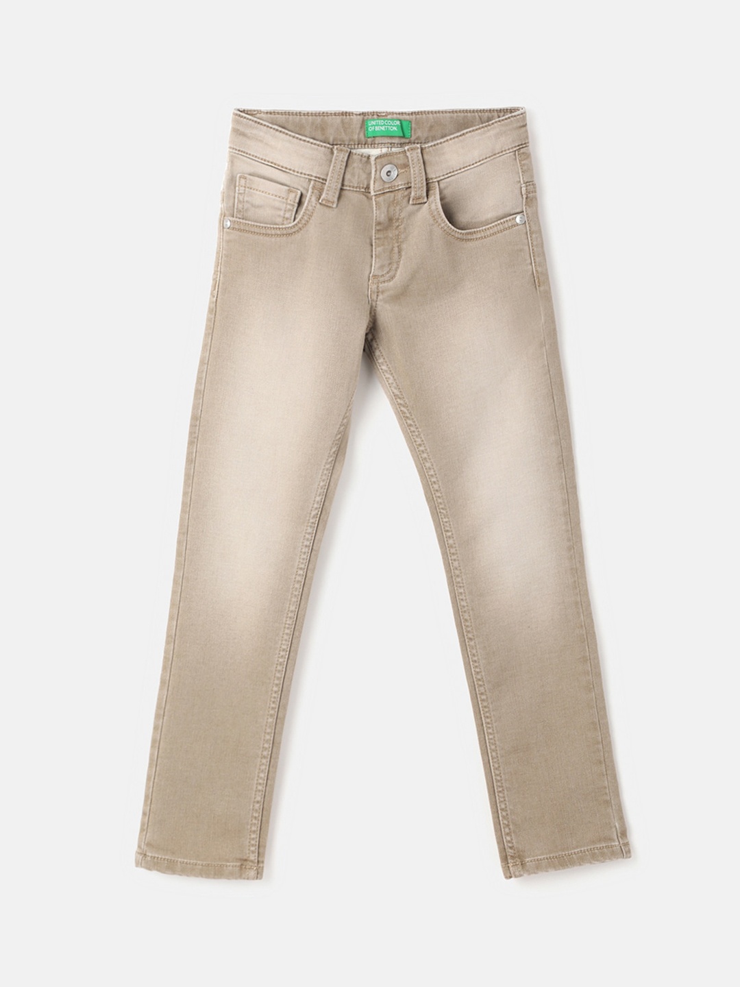 United Colors of Benetton Boys Slim Fit Light Fade Jeans, Beige