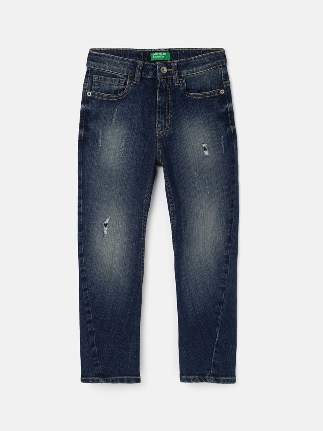 

United Colors of Benetton Boys Mid-Rise Low Distress Heavy Fade Jeans, Blue