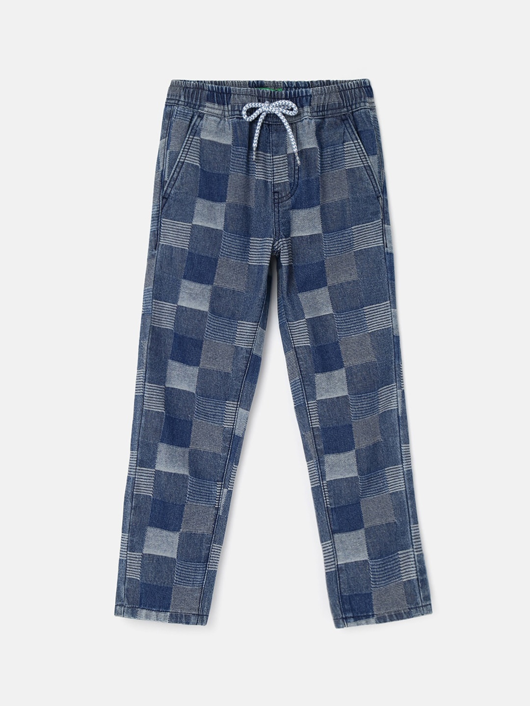 

United Colors of Benetton Boys Checked Cotton Trousers, Blue