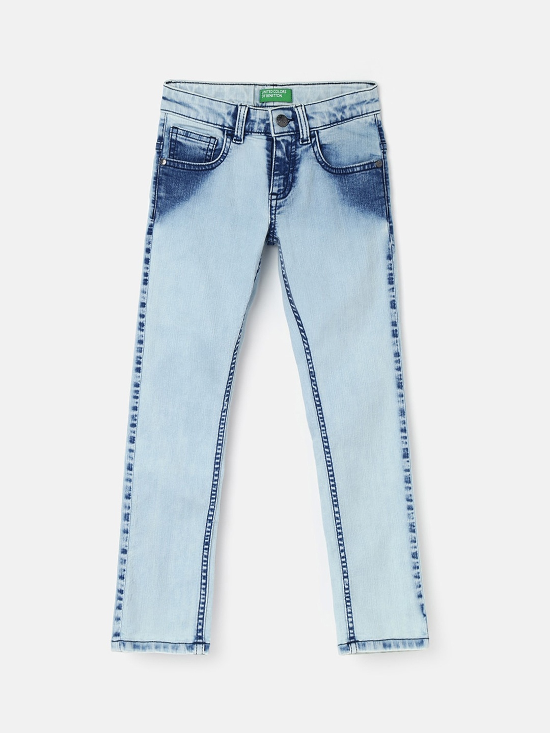 

United Colors of Benetton Boys Mid-Rise Slim Fit Clean Look Heavy Fade Jeans, Blue