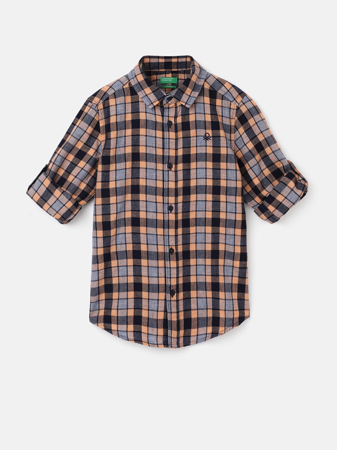 

United Colors of Benetton Boys Tartan Checked Casual Cotton Shirt, Brown