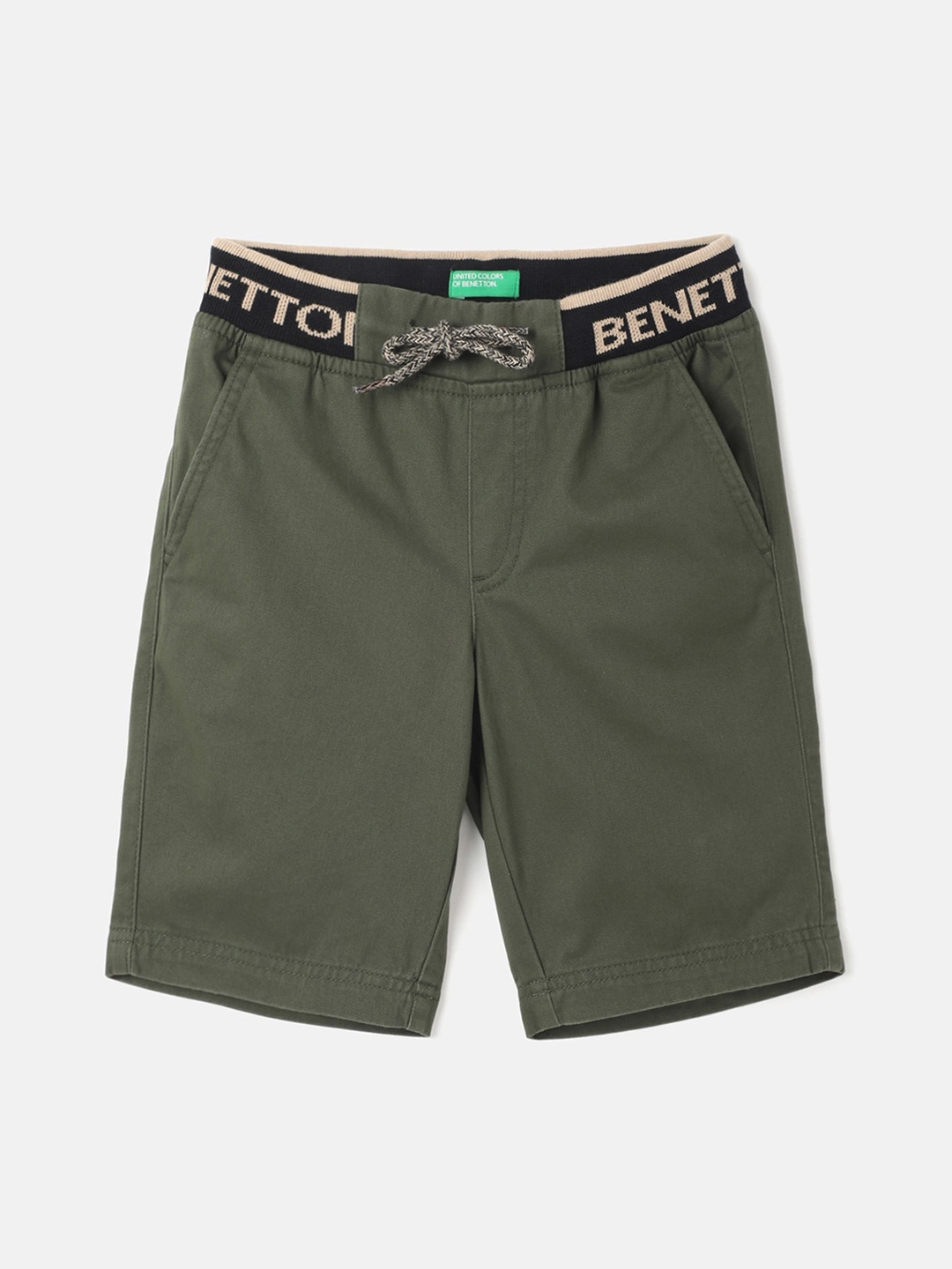 

United Colors of Benetton Boys Mid-Rise Cotton Shorts, Olive