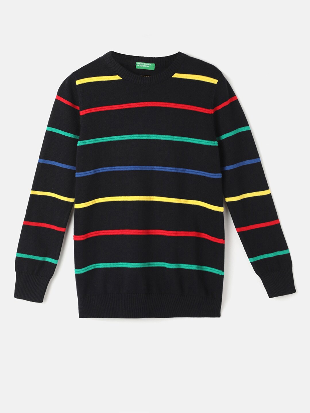 

United Colors of Benetton Boys Striped Cotton Pullover Sweater, Black