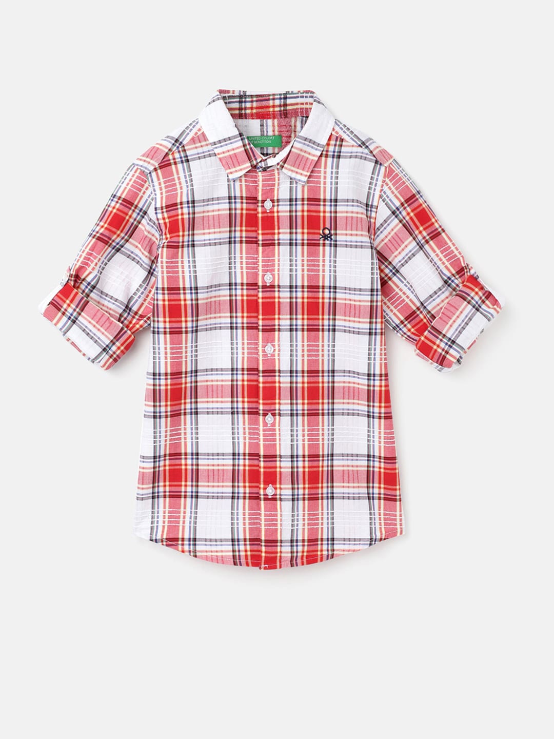 

United Colors of Benetton Infant Boys Tartan Checked Casual Cotton Shirt, Red